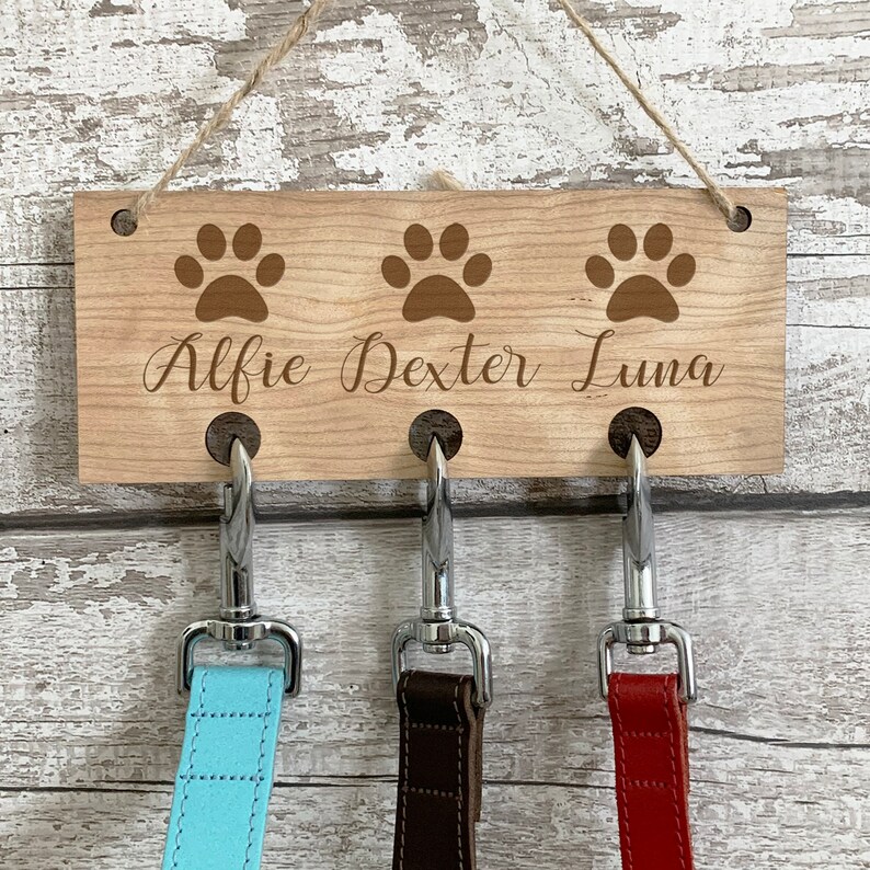 Personalised Dog Lead Holder Engraved Wooden Leash Hook for Etsy UK