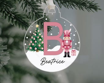 Customisable Nutcracker Christmas Ornament: Clear Acrylic Bauble for Kids' Xmas Tree Decoration