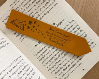 Personalised Thank You Gift for Teacher | Leather Engraved Bookmark with Custom Names, End of Term School Present from Student