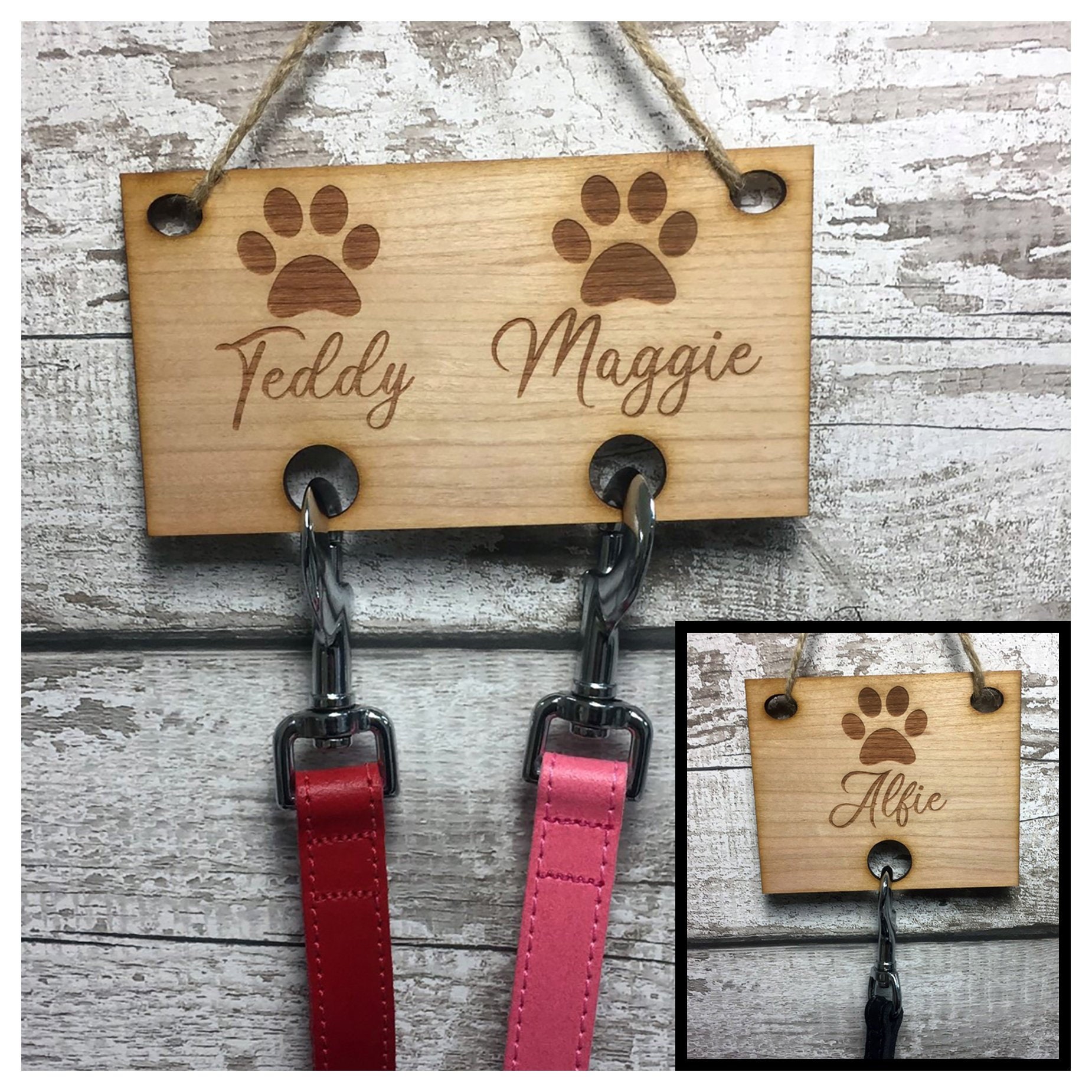 Personalised Dog Lead Holder Engraved Wooden Leash Hook | Etsy