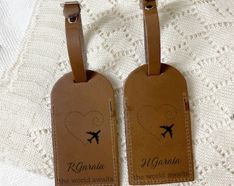 Personalised Luggage Tags, Leather Luggage Labels, Various Colours & Optional Gift Box, Monogram Initial Luggage Tag