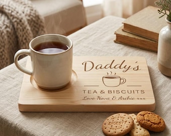 Personalised Daddy Tea & Biscuit Board - Gift From Children for Dad, Daddy Wooden Treat Tray
