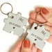 Husband Wife Gift - Pair of Personalised Puzzle Keyrings, Oak Bark Tanned Leather, Choice of Colours, Optional Gift Bag or Box