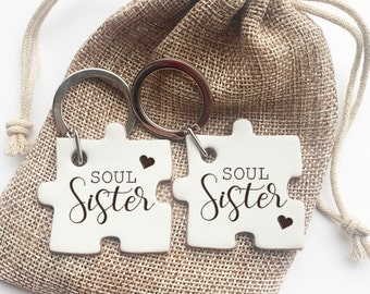 Friendship Keyring Pair Gift, Soul Sister Keychain for Best Friend, Best Friend Gift Idea, Birthday Gift for Her, Bestie Gift