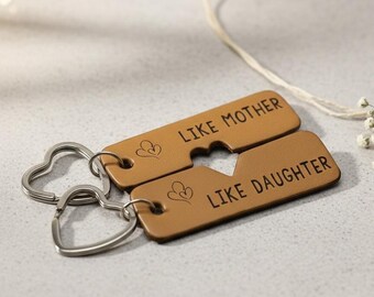 Engraved Leather Mother-Daughter Keyring Set: Personalised Keepsake Gift for Special Occasions