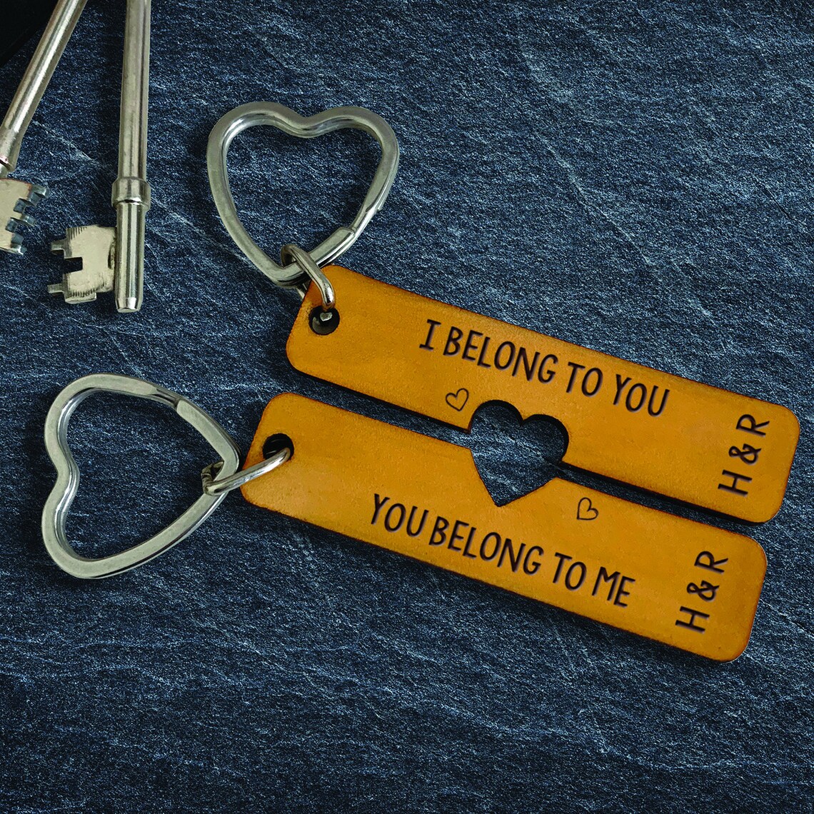 Pair of Keyrings Personalised Leather Key Tag Pendant Etsy