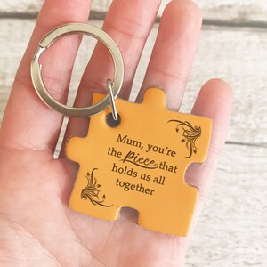 Handmade Gift for Mum, Mothers Day Gift, Leather Keyring Gift for Mummy, Puzzle Piece Keychain, Mother Daughter Keepsake, Mum&#39;s Birthday