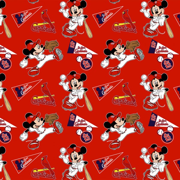 St. Louis Cardinals Disney Mickey Mouse Fabric by the Yard or Half Yard, MLB Cotton Fabric