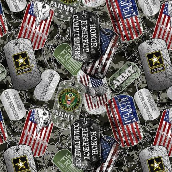U.S. Army Fabric by the Yard or Half Yard, Military Fabric, Dog Tags