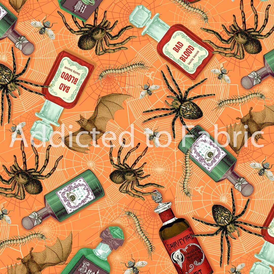 Halloween Fabric by the Yard or Half Yard Spiders Bad Blood Etsy