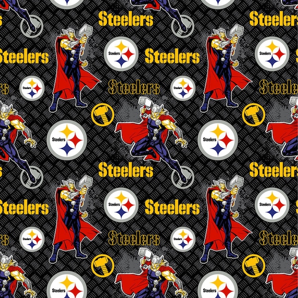 Pittsburgh Steelers Marvel Comics Thor Fabric by the Yard, NFL Cotton Fabric