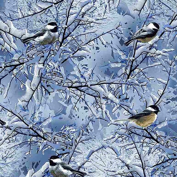 Winter Chickadees Bird Fabric by Timeless Treasures, Bird Watcher Fabric