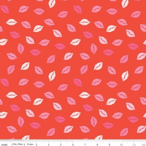 Sending Love Kisses Valentine's Day Fabric by Riley Blake Designs, Lips on Red