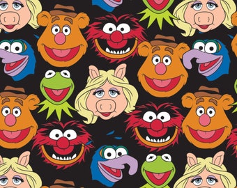 Muppets Fabric, Children's Fabric by Camelot Fabrics, Puppets, Black Background, Muppets Cast