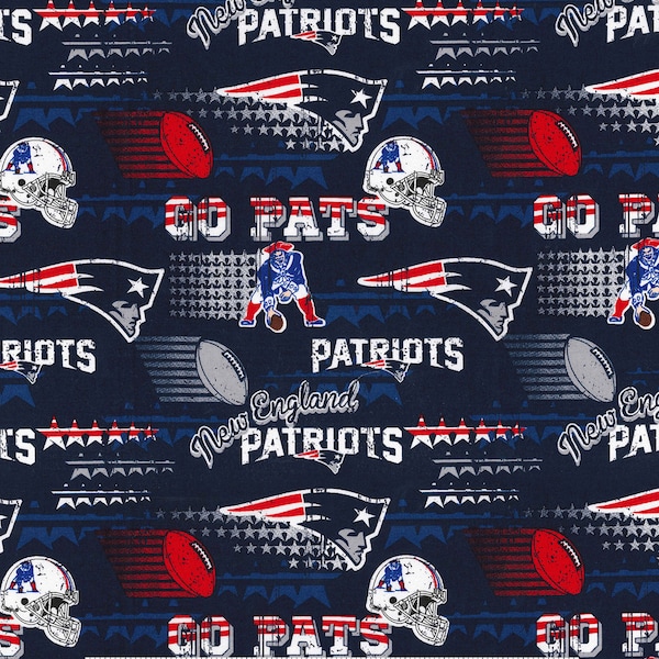 New England Patriots Fabric by the Yard, by the Half Yard, Licensed NFL Cotton Fabric, Retro