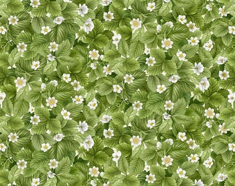 Berry Sweet Packed Strawberry Leaves Fabric by Timeless Treasures, Quilting Fabric