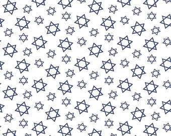 Festival of Lights, Star of David, Fabric by the Yard and Half Yard, Holiday, White, Hanukkah, Jewish