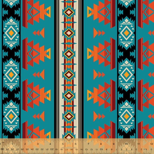 Spirit Trail Cotton Fabric by Windham, Heirloom, Turquoise, Southwestern, Navajo, Aztec