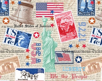 We the People Fabric by Windham Fabrics, Statue of Liberty, Congress, USA, American Flag