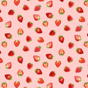 Berry Sweet Tossed Strawberries Fabric by Timeless Treasures, Pink, Quilting Fabric