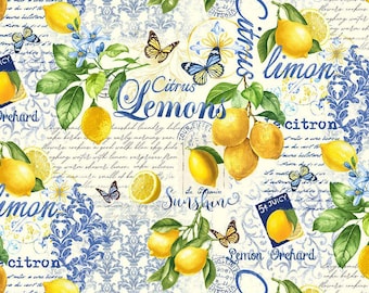 Limoncello Collage Quilting Fabric by Timeless Treasures, Lemon Fabric