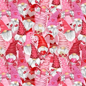 Gnomes and Hearts Valentine Fabric by Timeless Treasures, Gnomentine, Pink, Quilting Fabric