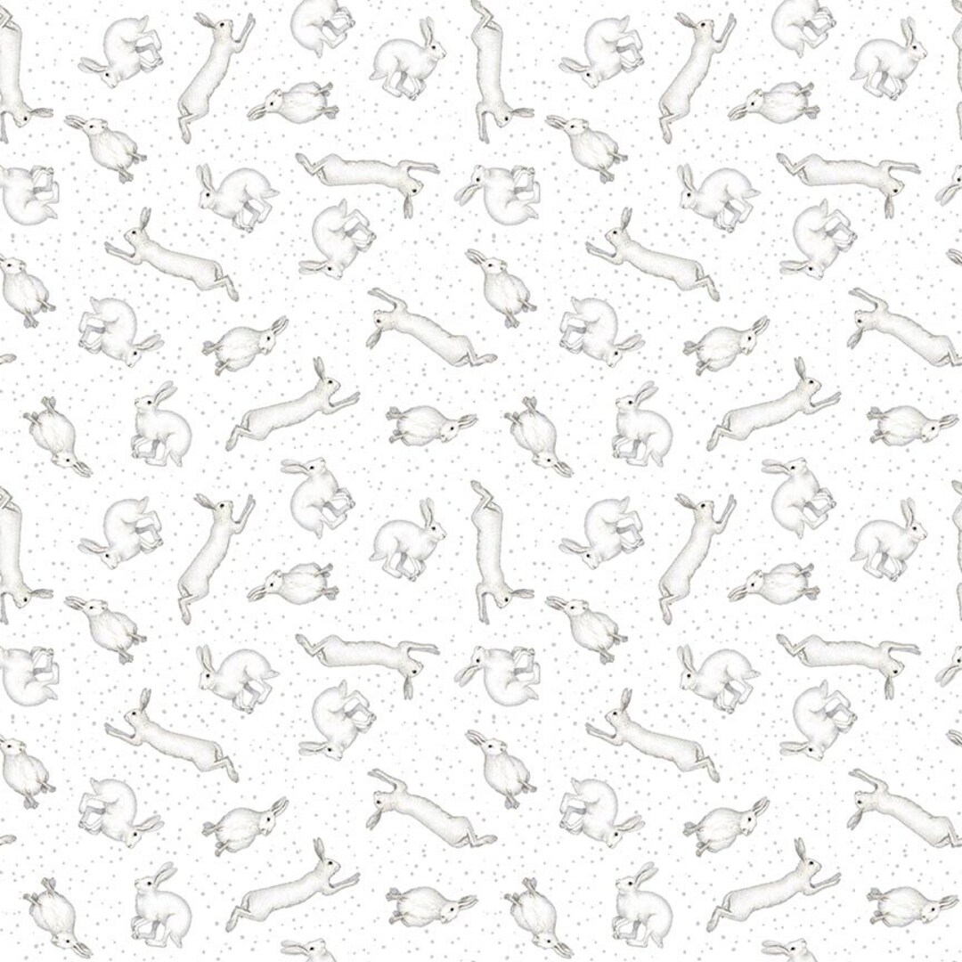 Winter White Rabbits Fabric by Studio E, Winter Holiday Fabric, Cotton ...