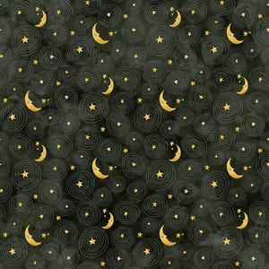 Ghoul Friends Stars and Moon Black Fabric by Riley Blake Designs, Halloween, Quilting Fabric