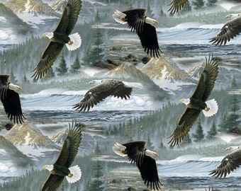 Large Eagles Soaring Along the Shores Fabric by David Textiles, Quilting Fabric