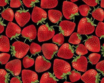 Strawberry Fabric by Timeless Treasures, Tossed Strawberries, Fruit, Quilting Fabric