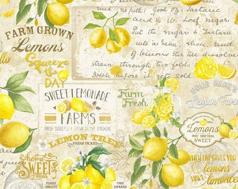 Lemon Bouquet, Lemon Farm Collage Fabric by Timeless Treasures