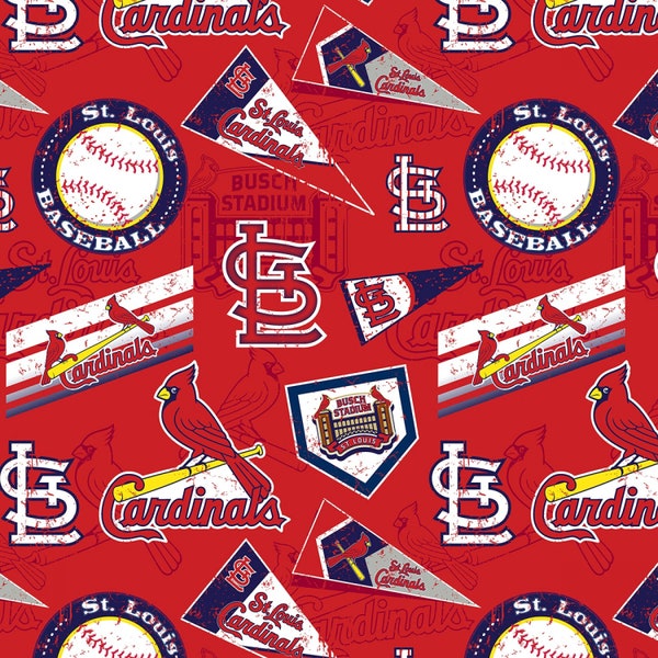St. Louis Cardinals Fabric by the Yard and Half Yard, Licensed MLB Cotton, Vintage, Red