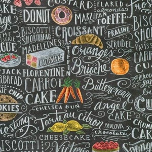 Metro Cafe Chalkboard Fabric by Robert Kaufman, Black, Farm House, Bistro Fabric