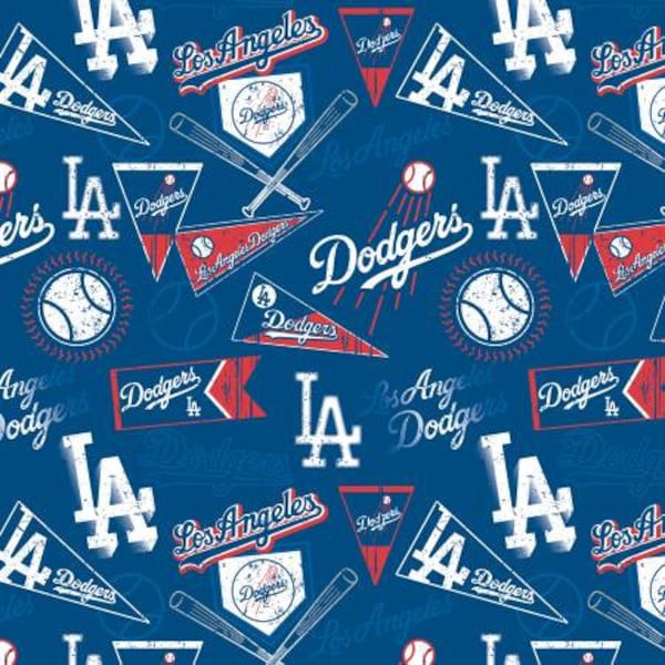 Los Angeles Dodgers Fabric by the Yard and Half Yard, Licensed MLB Cotton, Vintage