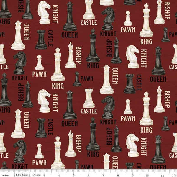 I'd Rather Be Playing Chess Fabric by the Yard, Riley Blake Designs, Red