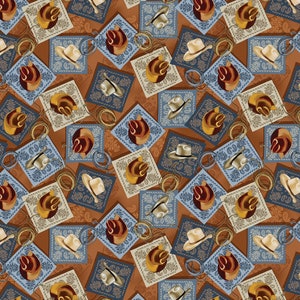 Yellowstone Bandanas and Hats Tan, Fabric by Benartex, Western Fabric, Quilting Fabric