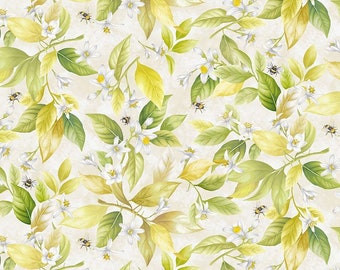 Lemon Bouquet, Lemon Blossoms & Bees Fabric by Timeless Treasures