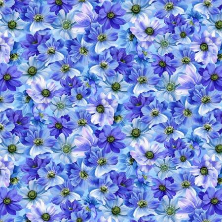 Floral Fantasy Blue Fresh Bouquet Fabric by Michael Miller, Blue Flowers, Quilting Fabric