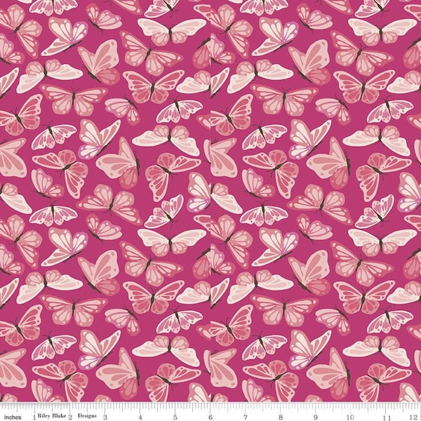 Hope in Bloom Butterfly Fabric, by Riley Blake Designs, Hot Pink, Butterflies Fabric