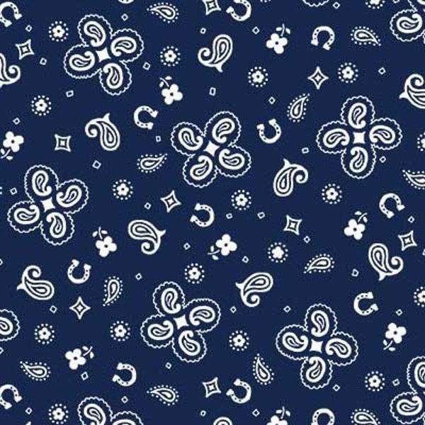 Rootin Tootin Fabric by Michael Miller, Vintage Bandana, Western Cowboy, Children, Retro Look, Navy