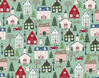 Christmas Village Main Seaglass Green Fabric from Riley Blake, Christmas Fabric
