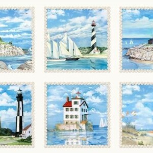 Nubble Lighthouse Fabic Panel, OCE-040, Panel Size Is 24" X