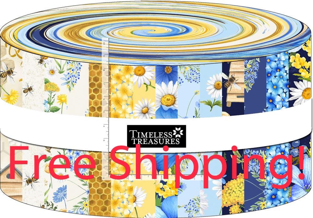 Bee & Bee Kind Fabric Jelly Roll by Timeless Treasures, 40 strips - 2.5" wide