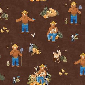 Friends of Smokey Bear Main Bark Brown Fabric by Riley Blake Designs, Forest Ranger, Quilting Fabric