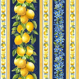 Limoncello Lemon 11 inch Border Stripe Fabric by Timeless Treasures, Lemon Fabric