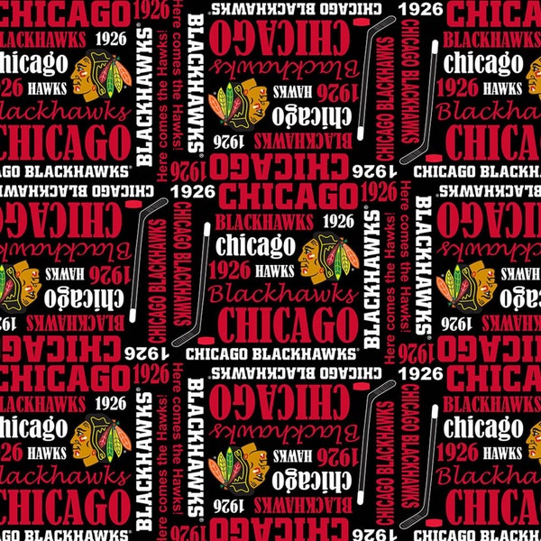 Chicago Blackhawks Fabric by the Yard, by the Half Yard, NHL Cotton Fabric, Hockey, Sports