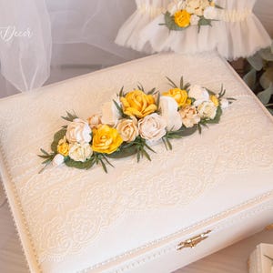 Gepersonaliseerde gele trouwkaartdoos beige geldhouders Receptiekaarthouder wensput spaarpot Romantische kaartdoos Fluwelen bruiloftsdoos
