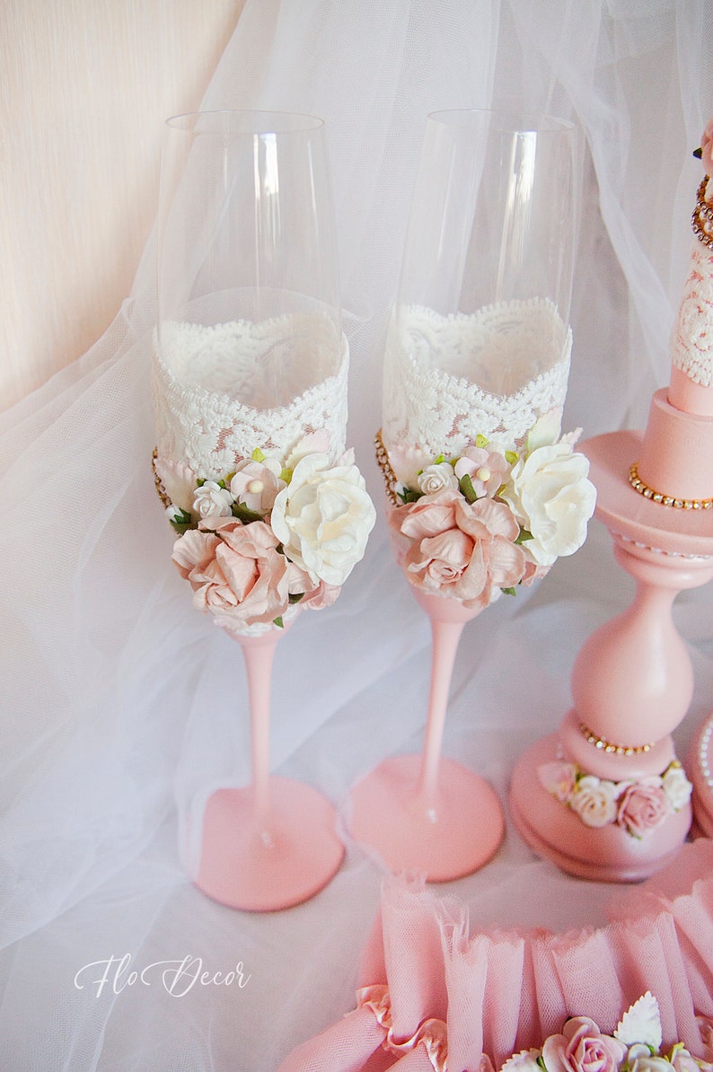 Blush Pink Champagne Glasses and Cake Servers & Knives Set Etsy