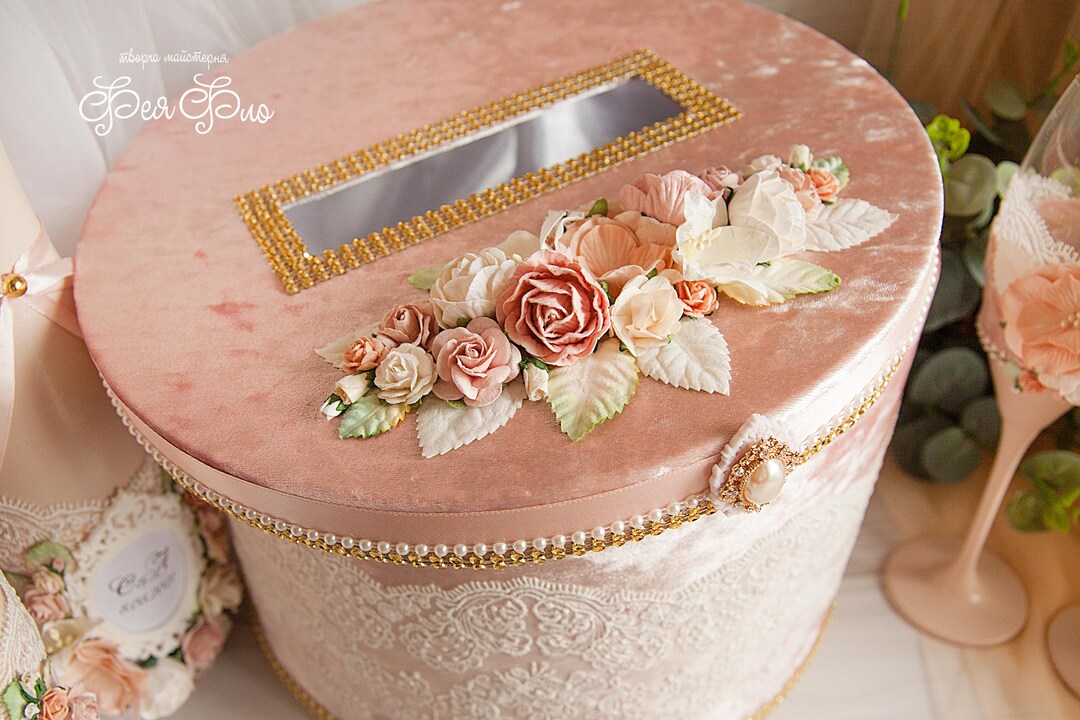 Blush Pink Wedding Card Box Pale Pink Wedding Card Box Elegant Wedding ...