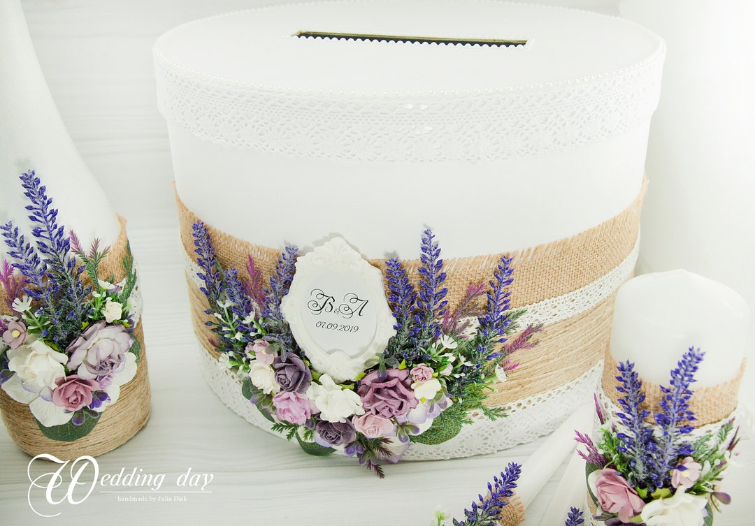 Personalized Lavender Wedding Card Box Purple Reception Card Holder ...